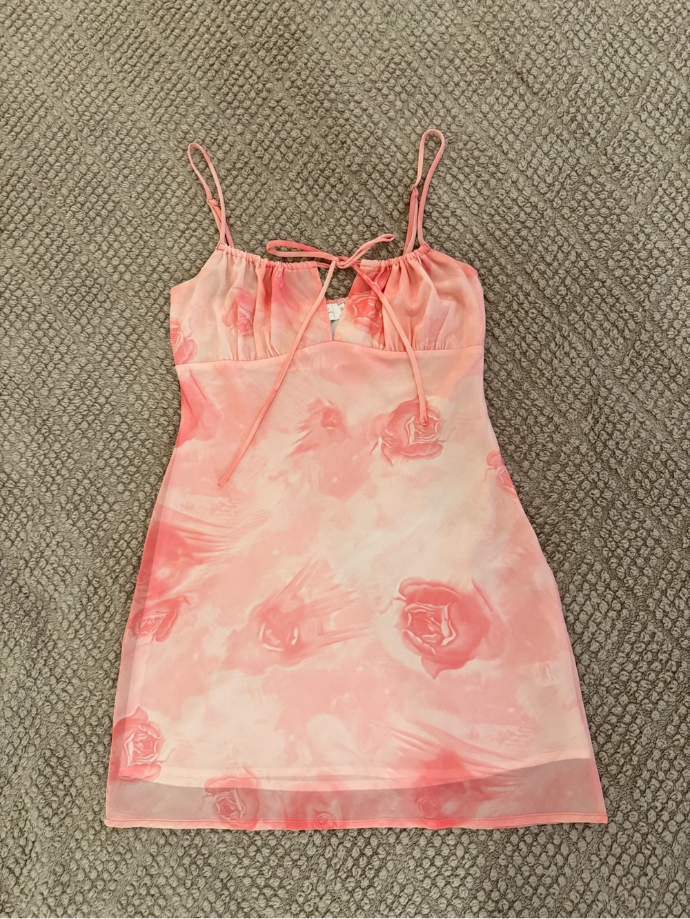 Pink Rose Print Sheer Slip Dress